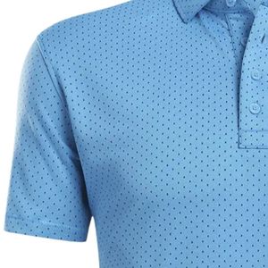 Polo de Manga Corta para Hombre, Azul Claro, Estampado a Rayas, Transpirable, Deportivo, Elegante, Informal, para Golf y Entrenamiento - Product Image 4