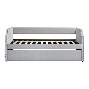 Moderno Daybed grigio chiaro contemporaneo con Trundle tessuto rivestito in legno mobili da soggiorno 1PC mobili in scatola - Product Image 5