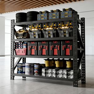 Étagères de garage robustes, capacité de 5000 lb, unité de rangement métallique réglable à 4 niveaux, 63H x 67W x 23.7D - Product Image 1