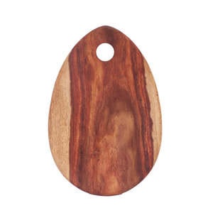 Tabla de cortar ovalada de madera con mango, acabado natural, madera de acacia, bloque de corte para cocina - Product Image 1