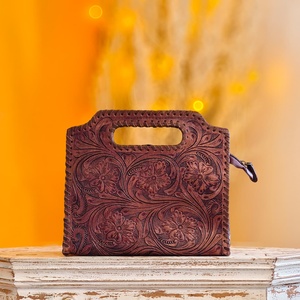 Bolso de Mano de Diseño 2026 Western, 100% Cuero Genuino, con Asa Superior, Estilo Satchel, Tallado a Mano con Motivos Florales, Elegante, Regalo para Ella - Product Image 3