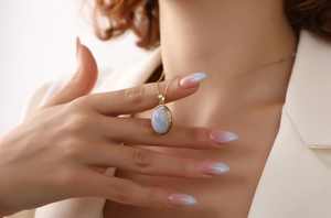 Collar de Ágata Azul con Encaje, Latón Chapado en Oro de 14K, Colgante Ovalado de Gema Natural, Joyería Elegante, Regalo - Product Image 3