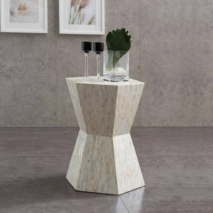 Tabourets incrustés de coquillages à facettes hexagonales, mosaïque de nacre naturelle, table de chevet pour la décoration intérieure - Product Image 2