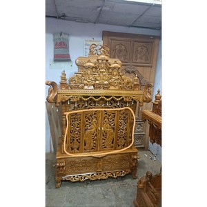 Gabinete de Templo de Madera de Teca Tallado a Mano, Venta al por Mayor, Moradabad, India - Product Image 3