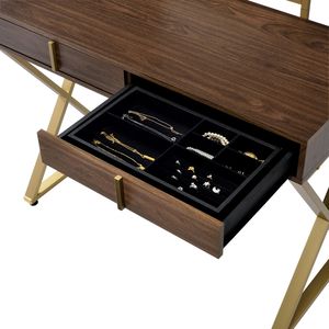 Toeletta in noce e oro con 2 cassetti, specchio e vassoio portagioie per il trucco - Product Image 5
