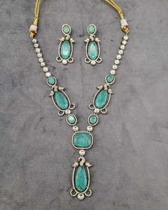 Elegant Brass Cubic Zirconia Pendant <b>Necklace</b> Set Faux Emerald Hydro Gemstone Indian Ethnic Costume Wedding Jewelry Manufacturer - Product Image 6
