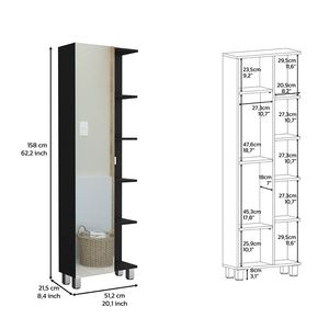 Mobiletto da bagno Urano nero in lino con quattro ripiani interni e cinque esterni, con specchio - Product Image 3