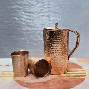 Vintage Copper Pitcher With Hammered Texture And Handle <b>Large</b> Capacity Home Drinkware - Product Image 1