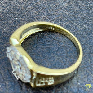Moissanite Diamond Round Halo Statement <b>Ring</b> for Men Two Tone Yellow White <b>Gold</b> Luxury Iced Out <b>Cocktail</b> <b>Ring</b> - Product Image 4