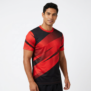 Camiseta de Manga Corta con Cuello Redondo y Estampado Geométrico Rojo y Negro para Hombre, 100% Algodón Jersey, Corte Regular, Secado Rápido, Transpirable y Ecológica - Product Image 2