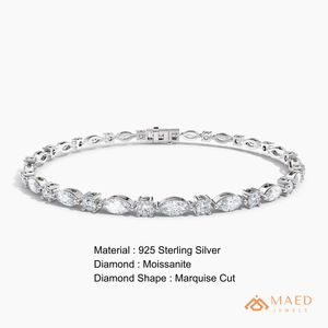 Bracelet tennis en moissanite pour femme, chaîne fine en argent, bijou de mode, pierre marquise, accessoire élégant, style cadeau - Product Image 6