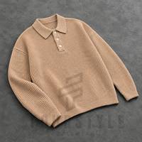 Pull en laine côtelée pour homme, chaud, à manches longues, col boutonné, décontracté, hiver