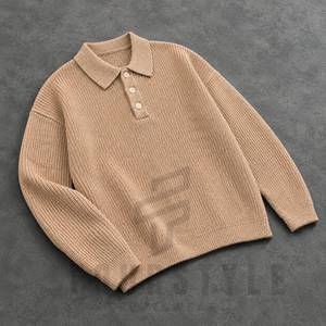 Pull en laine côtelée pour homme, chaud, à manches longues, col boutonné, décontracté, hiver - Product Image 2