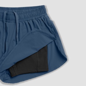 Shorts Deportivos para Mujer, Color Azul Sólido, Cintura Elástica, Tejido de Poliéster, Secado Rápido, Corte Regular, Cintura Media, para Gimnasio y Fitness - Product Image 5