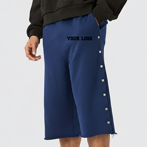 Shorts de sport pour homme en toile polyester/coton épaisse, couleur unie, poches latérales, coupe ample, confortable - Product Image 1