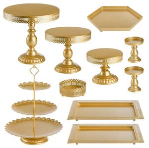 Ensemble de 10 supports à gâteaux en métal doré, élégants, en dentelle, pour table de dessert de mariage, présentoirs de luxe pour cupcakes et plateaux de service - Product Image 1
