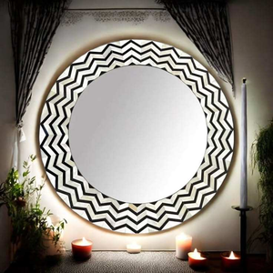 Espejo Decorativo de Pared con Marco de Hueso Incrustado Hecho a Mano de Primera Calidad, Forma de Mihrab Moderno, Patrón Floral Azul, Ajustable para Colgar en la Pared del Hogar - Product Image 4