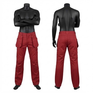 Pantalon de travail en velours côtelé de qualité supérieure 240 GSM en coton et polyester, respirant, imperméable, délavé à l'acide, rouge, multi-poches, utilitaire - Product Image 1