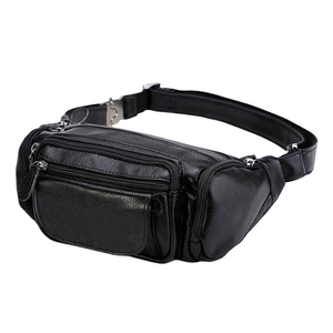 Sac banane unisexe en cuir véritable pour homme, noir, en PU, forme baril, avec fermeture éclair, pour usage quotidien, vente en gros - Product Image 6