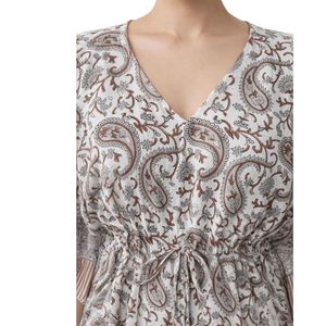 Kaftan court semi-transparent en pur coton pour femme, élégant, imprimé à la main, vêtement de nuit - Product Image 3