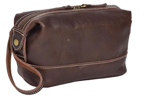 Genuine <b>Leather</b> <b>Toiletry</b> <b>Bag</b> Medium Size Zipper Closure Classic Style Soft Handle Durable Cosmetic Case - Product Image 4