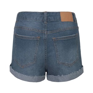 Shorts en jean déchirés taille haute pour femme, décontractés, en coton délavé, avec braguette boutonnée, couleur unie - Product Image 2