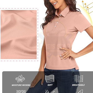 Women's Pink Oxford <b>Polo</b> <b>Shirt</b> Short Sleeve Solid Color Casual Style Regular Length Woven Fabric - Product Image 5