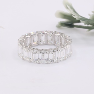 <b>Emerald</b> Cut Lab Grown Diamond Eternity <b>Ring</b> White Gold Shared Prong Step Cut Diamond Wedding Bands For Women and <b>Men</b> - Product Image 1
