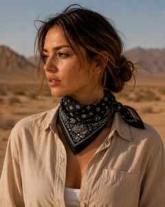 Bandana en coton noir audacieux pour hommes et femmes, foulard unisexe à motif Paisley pour le streetwear quotidien, les voyages, les festivals et les usages quotidiens ! - Product Image 4