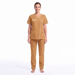 Uniforme Médico para Mujer, Blusa de Manga Corta con Cuello en V y Pantalón, Ropa de Trabajo Médica con Bolsillos Delanteros y Ribete, Logotipo Personalizado para el Sector Salud - Product Image 5