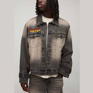Blouson en jean tendance délavé à l'acide, coupe longue, design personnalisé pour homme, 100 % coton, doublure en laine vintage, respirant - Product Image 1
