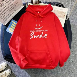 Sweat-shirt à capuche bleu clair pour femme avec imprimé sourire, décontracté, à manches longues, pour l'automne - Product Image 3