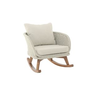 Sedia a Dondolo Contemporanea Minimalista in Vimini Beige con Morbidi Cuscini in Poliestere e Telaio in Legno Resistente per Uso Interno - Product Image 3