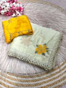 Sari de Seda Rangoli de Diseño Exclusivo con Blusa Elegante, Moderno y Estilizado, Última Moda India, para Fiestas, Casual, para Mujer - Product Image 2