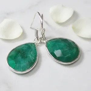 Boucles d'oreilles pendantes en argent sterling 925 avec quartz vert, taille ovale, serti clos, pierre précieuse naturelle, bijoux faits à la main pour femmes, vente en gros - Product Image 5