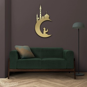 Décoration murale islamique en métal noir, mosquée, croissant de lune, prière, décoration moderne pour l'intérieur de la maison, thème Ramadan, décoration murale à suspendre - Product Image 4