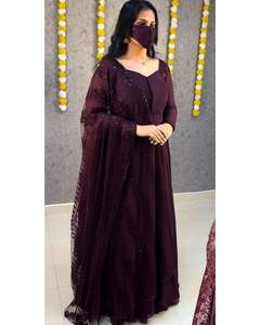 Vestidos Anarkali Tradicionales Indios de Material Georgette con Trabajo Sifli y Dupatta de Tela de Red para Bodas, Vestidos a Bajo Precio - Product Image 3