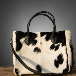 Bolso Tote de Cuero Genuino Premium con Pelo y Bordado, Cierre de Cremallera, Bolso de Mano de Piel de Vacuno para Mujer, Venta al por Mayor LHTB-0011 - Product Image 4