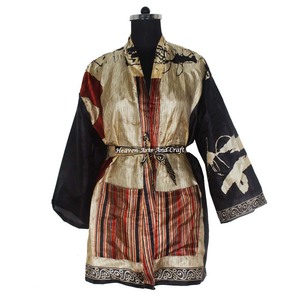 KS008 Kimono Vintage de Seda con Manga Corta, Estilo Sari, Vestido Corto Bohemio, Kimono Vintage, Vestido Corto de Dama de Honor, Estilo Bohemio - Product Image 2