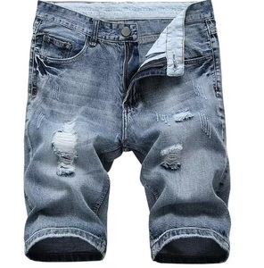 Shorts en jean vintage noir délavé à l'acide, effet usé, respirant, longueur genou, coupe sport, pour l'extérieur, délavage pierre - Product Image 4