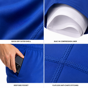 Blank Plain No Logo Double <b>Layer</b> Basketball Shorts Moisture Wicking Fabric Compression Inner Tights Back Zipper Pocket Wear - Product Image 4