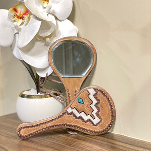 Nuevos espejos de bolsillo con mango compacto de cuero genuino, diseño personalizado de alta calidad, vaquera, maquillaje occidental, accesorio de viaje - Product Image 4