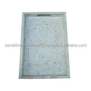 Bandeja Rectangular de Madera Hecha a Mano con Diseño de Mosaico de Conchas y Patrón Floral, Moderna, Multifuncional, Decorativa, Regalo de Boda - Product Image 3