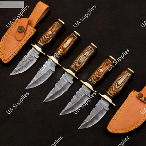 Handmade Durable Damascus Steel Fixed Blade Camping Knife Brown Pakka Wood Handle Brass Guard Razor Sharp Outdoor EDC 15.25 cm - Product Image 5