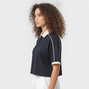Camisetas Polo de Mujer 100% Algodón, Logotipo Bordado Personalizado, Estilo Urbano Hip Hop, Camisetas Polo Cortas Premium Personalizadas para Mujer - Product Image 3
