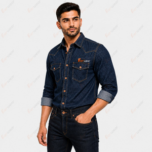 <b>Men's</b> Casual <b>Denim</b> <b>Shirts</b> Wholesale Custom Logo Jean <b>Shirts</b> Long Sleeve Button Down Cotton Workwear Western Fashion <b>Shirts</b> - Product Image 2