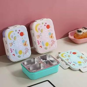 Boîte à lunch en acier inoxydable pour enfants, 3 compartiments, mignonne, portable, boîte bento, contenant alimentaire en acier inoxydable - Product Image 1