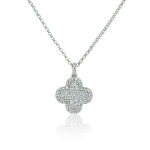 0.18 Ct. Colgante de Trébol con Diamantes Redondos de Corte Brillante, Chapado en Rodio, Oro de 14K, Unisex - Product Image 3