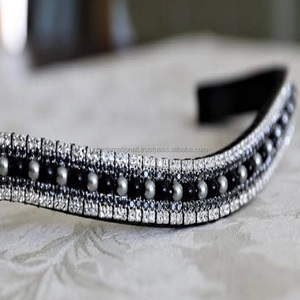 Banda de cuero de alta calidad para cejas de caballo, con bermudas azul y aqua, cristal transparente, 5 filas, banda para cejas de lujo, fabricante al por mayor - Product Image 2