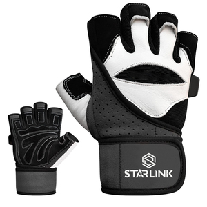 Guantes de cuero para levantamiento de pesas con protección para las palmas y muñequeras para gimnasio, fitness, entrenamiento y ejercicio. - Product Image 1